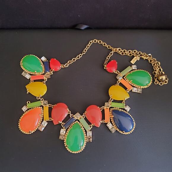 Kate Spade Amalfi Mosaic Necklace Multi-colored Gold Tone Bold Statement Signed - Picture 2 of 5